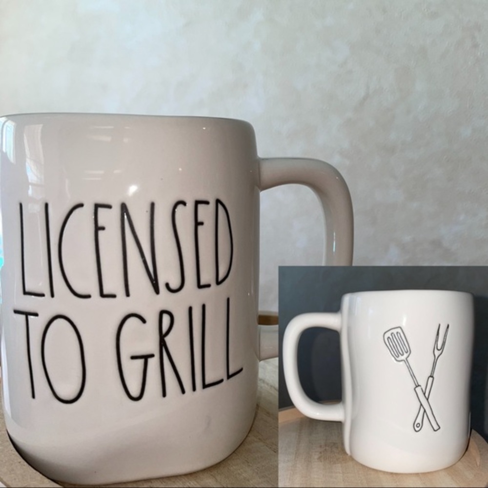 Rae Dunn LICENSED TO GRILL Double Sided Ceramic Coffee Mug Brand New!!